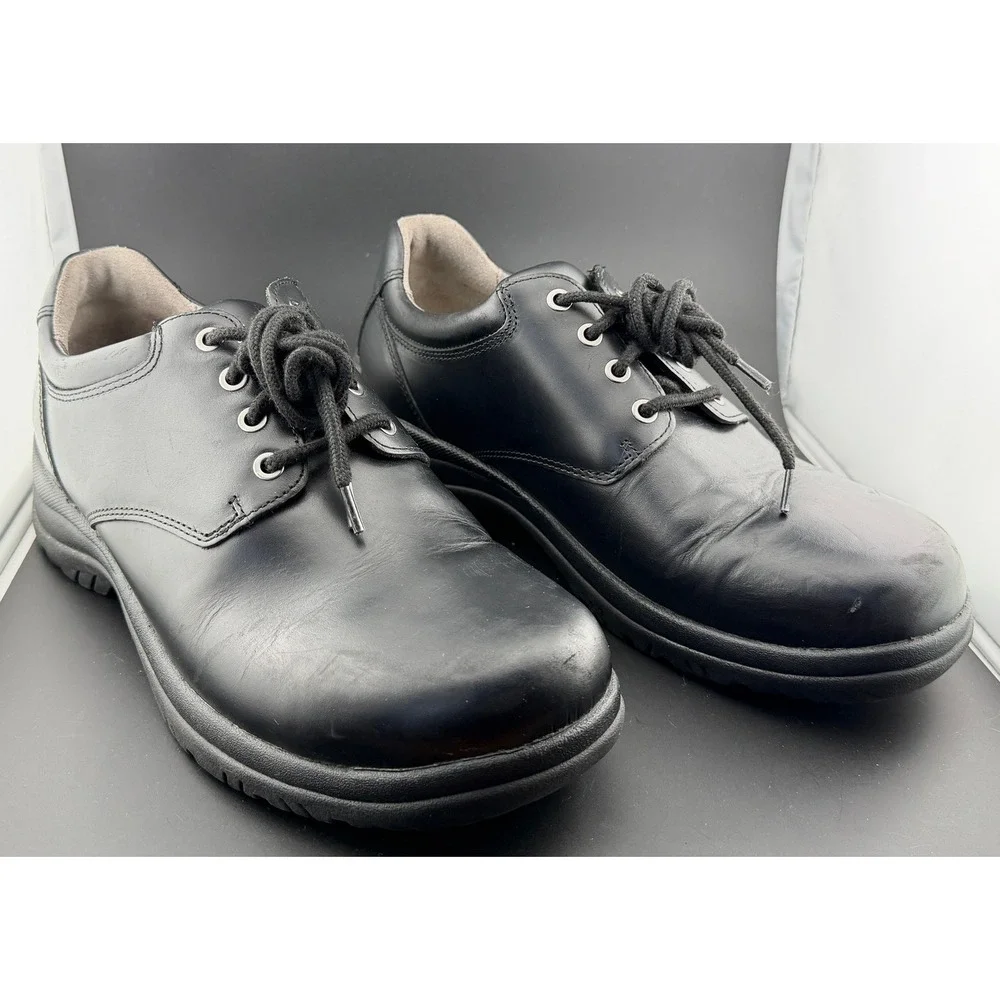 Dansko Walker: Black Leather, Slip Resistant Oxford Shoes, Mens Size 44/10.5-11